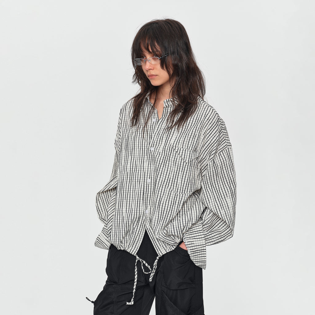 MADWITCH DRAWSTRING PLAID OVERSIZED SHIRT #26092
