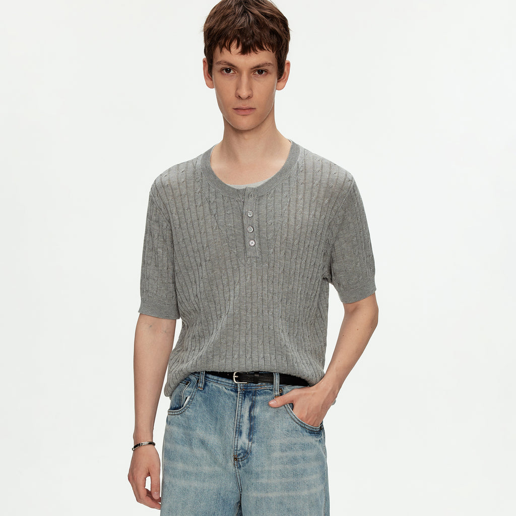 MADWITCH VINTAGE LYOCELL HENLEY KNIT SHIRT #AW26817