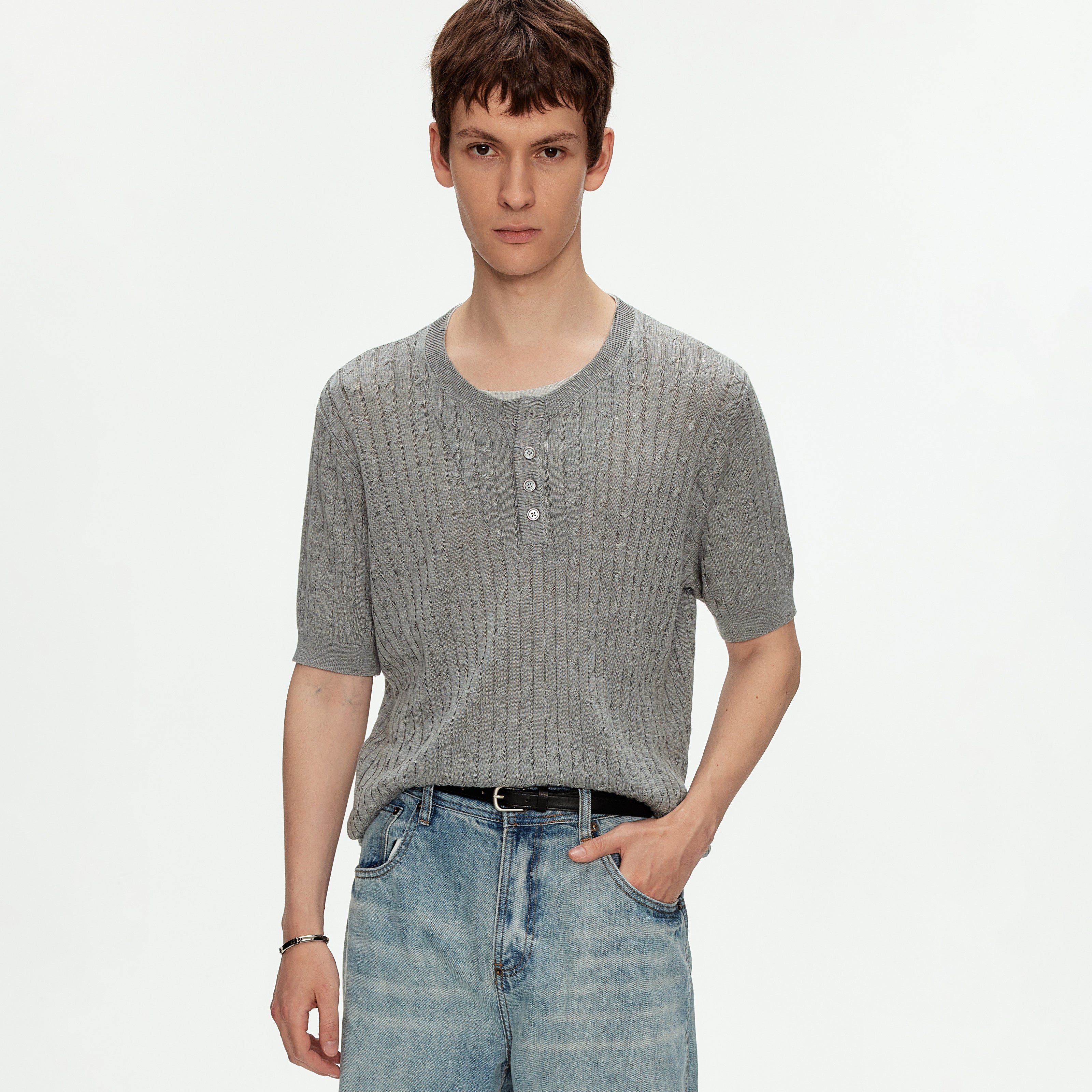 MADWITCH VINTAGE LYOCELL HENLEY KNIT SHIRT #AW26817