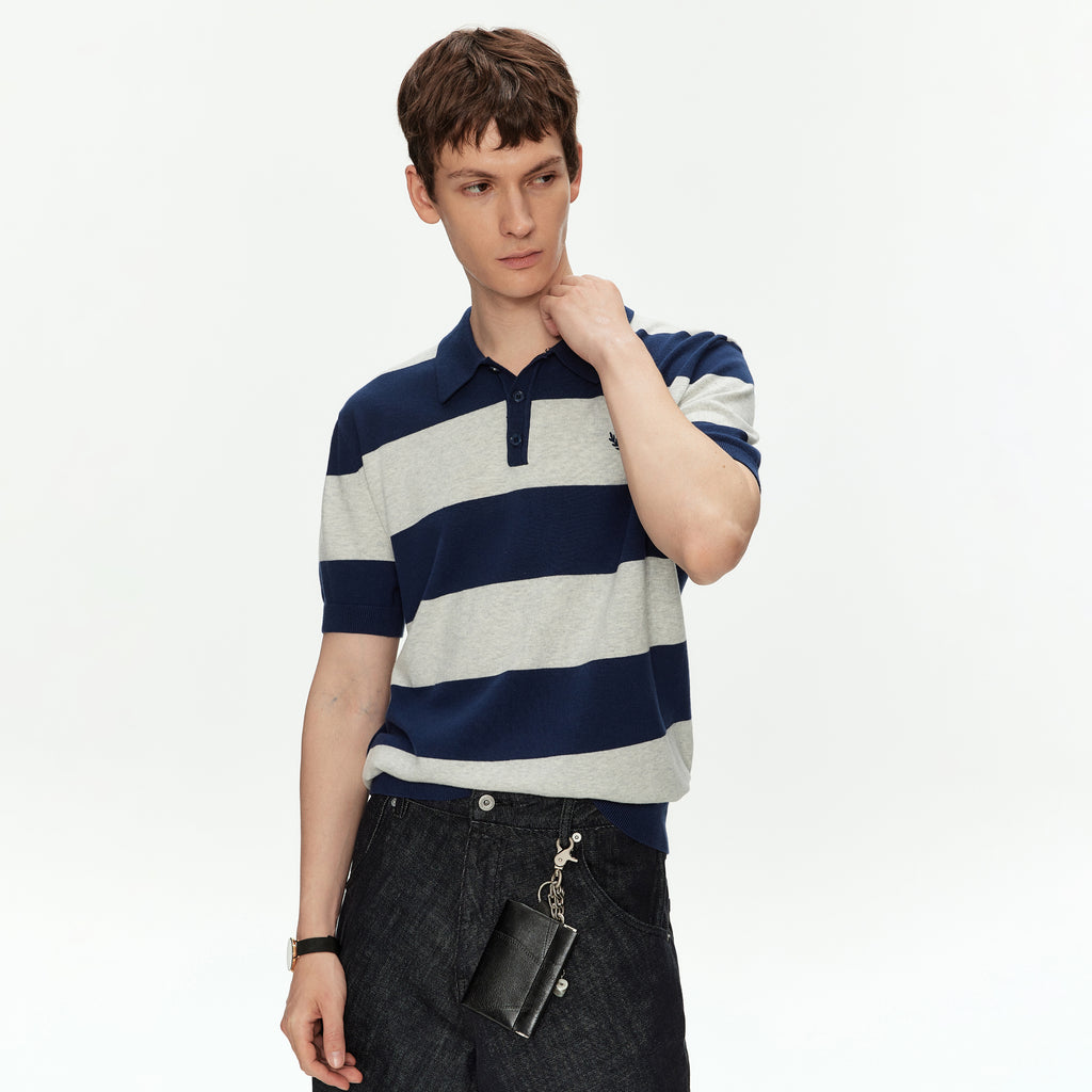 MADWITCH EMBROIDERED STRIPED KNIT POLO SHIRT #27512