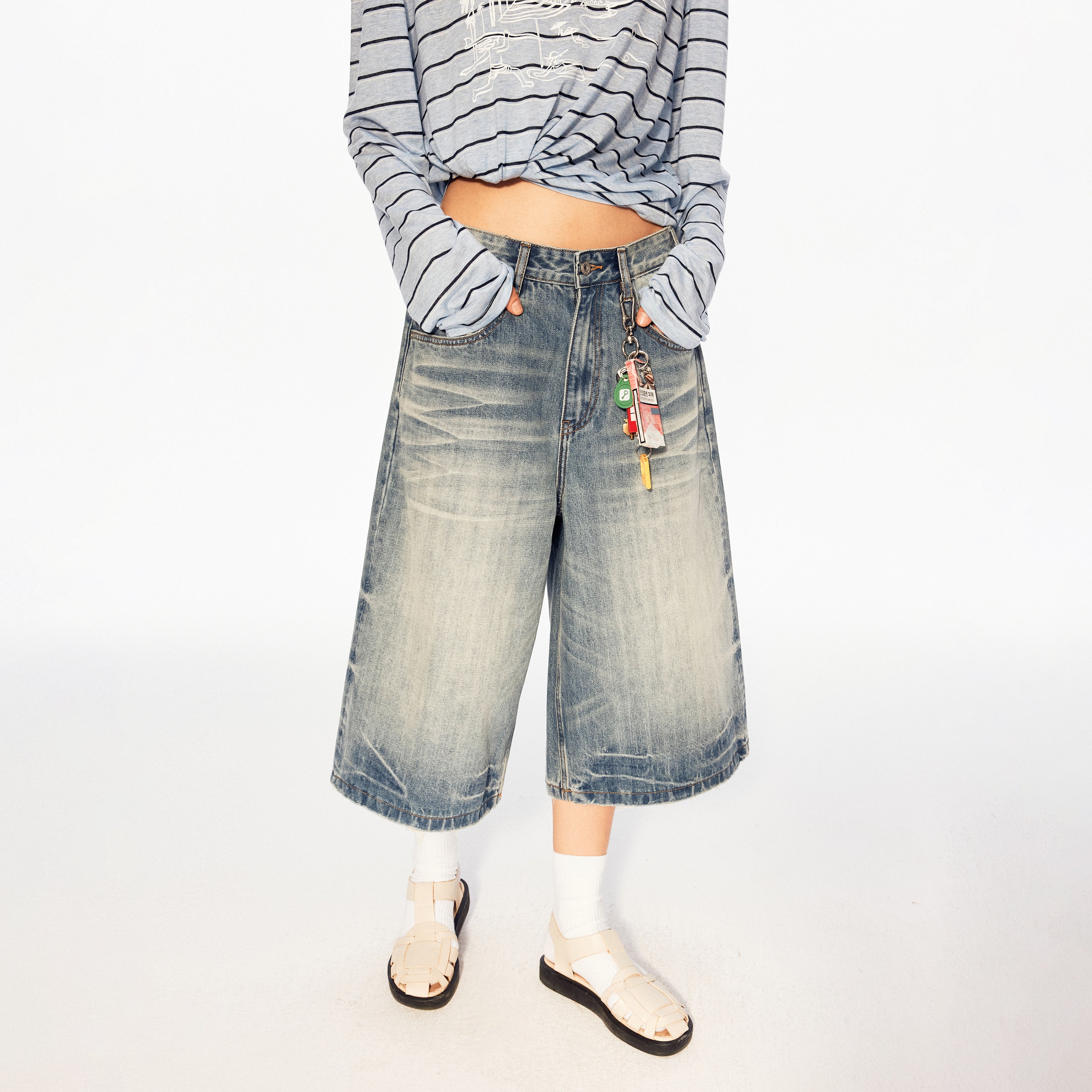 MADWITCH WASHED WIDE CROP JEANS #MC2603D