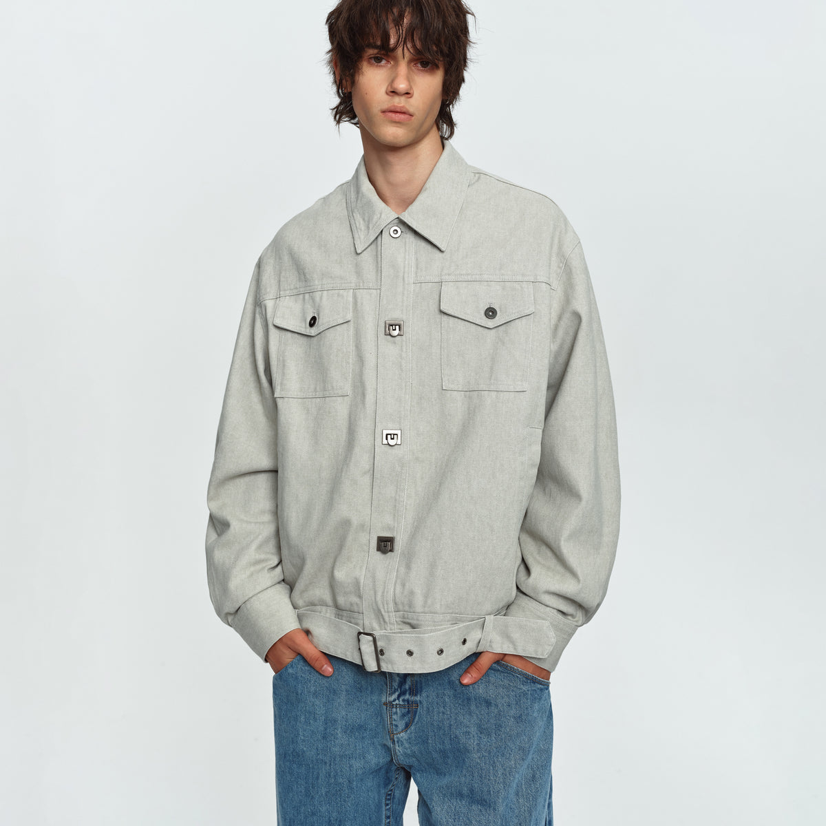 MADWITCH BELTED COLLARED UTILITY WORKWEAR JACKET #991505