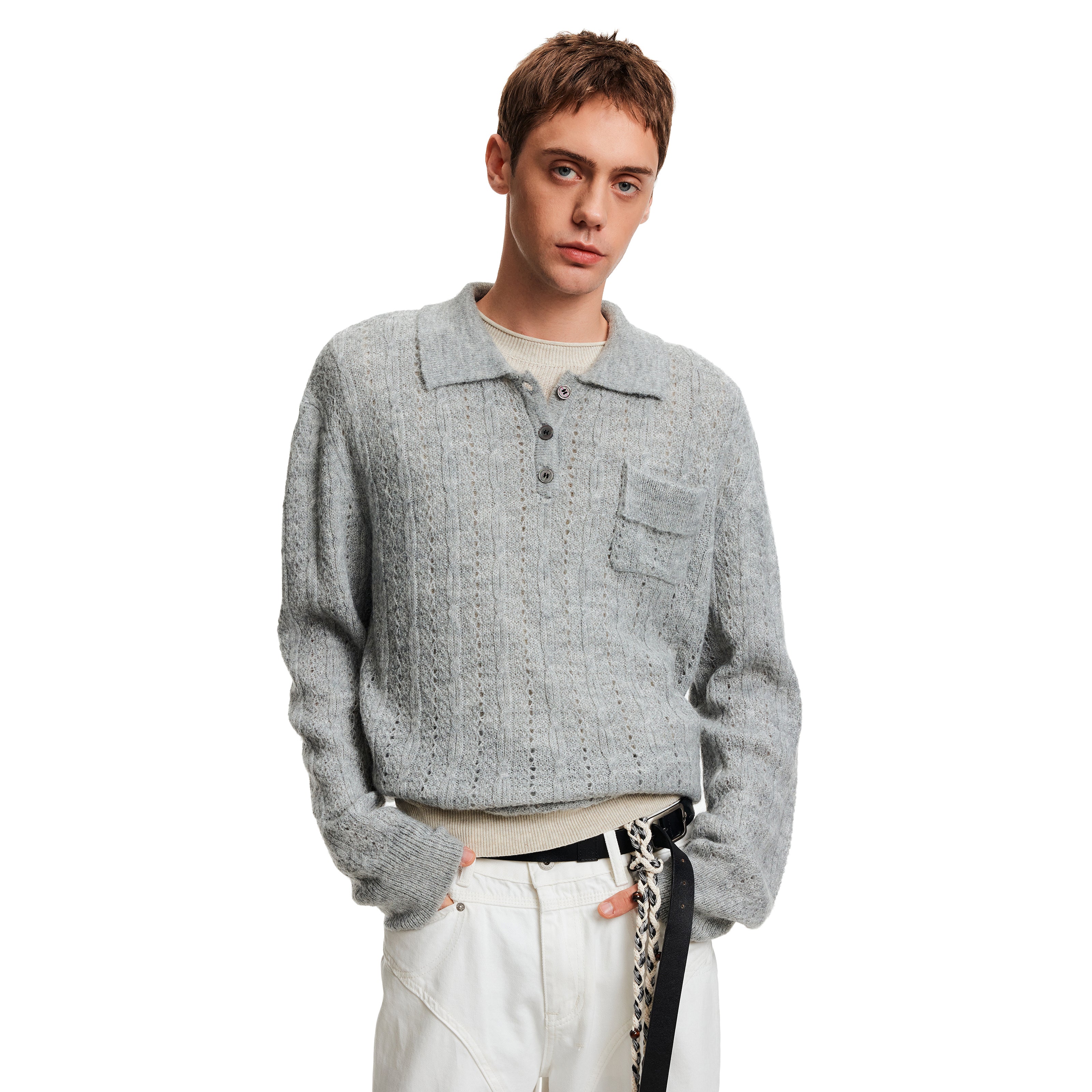 MADWITCH EYELET HENLEY TOP #C2510Q25