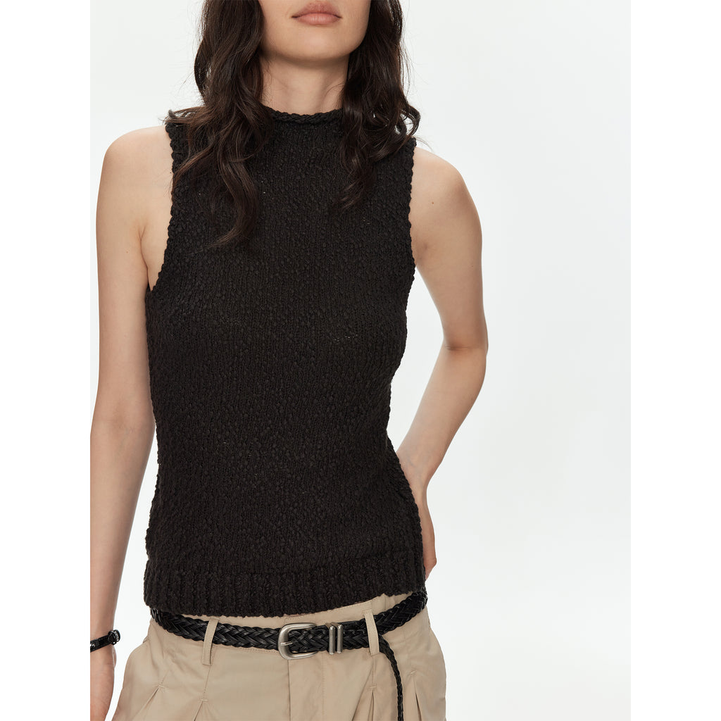 MADWITCH TEXTURED OPEN KNIT MOCK NECK VEST #MYCB017
