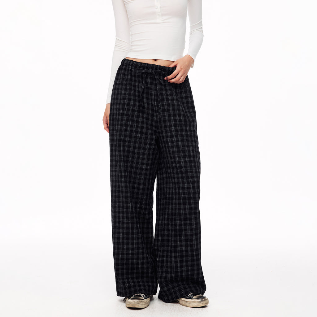 MADWITCH TEXTURED PLAID DRAWSTRING SLOUCHY PANTS #CK61088