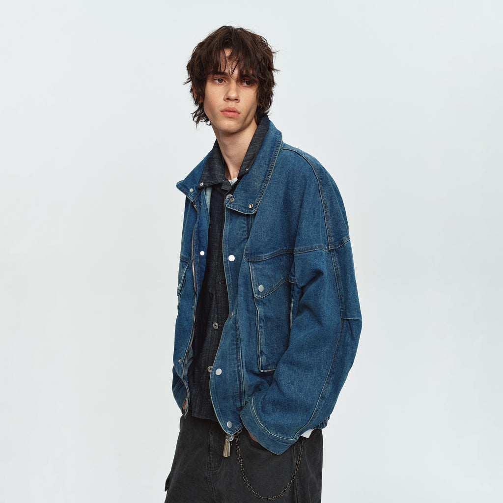 MADWITCH ELASTIC-HEM POCKETED COLLARED DENIM JACKET #AW26151