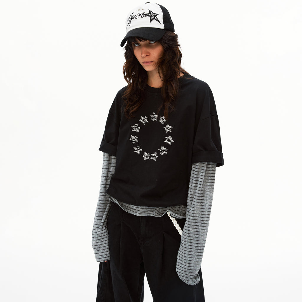 MADWITCH PATCHWORK FAUX LAYER TEE #T633