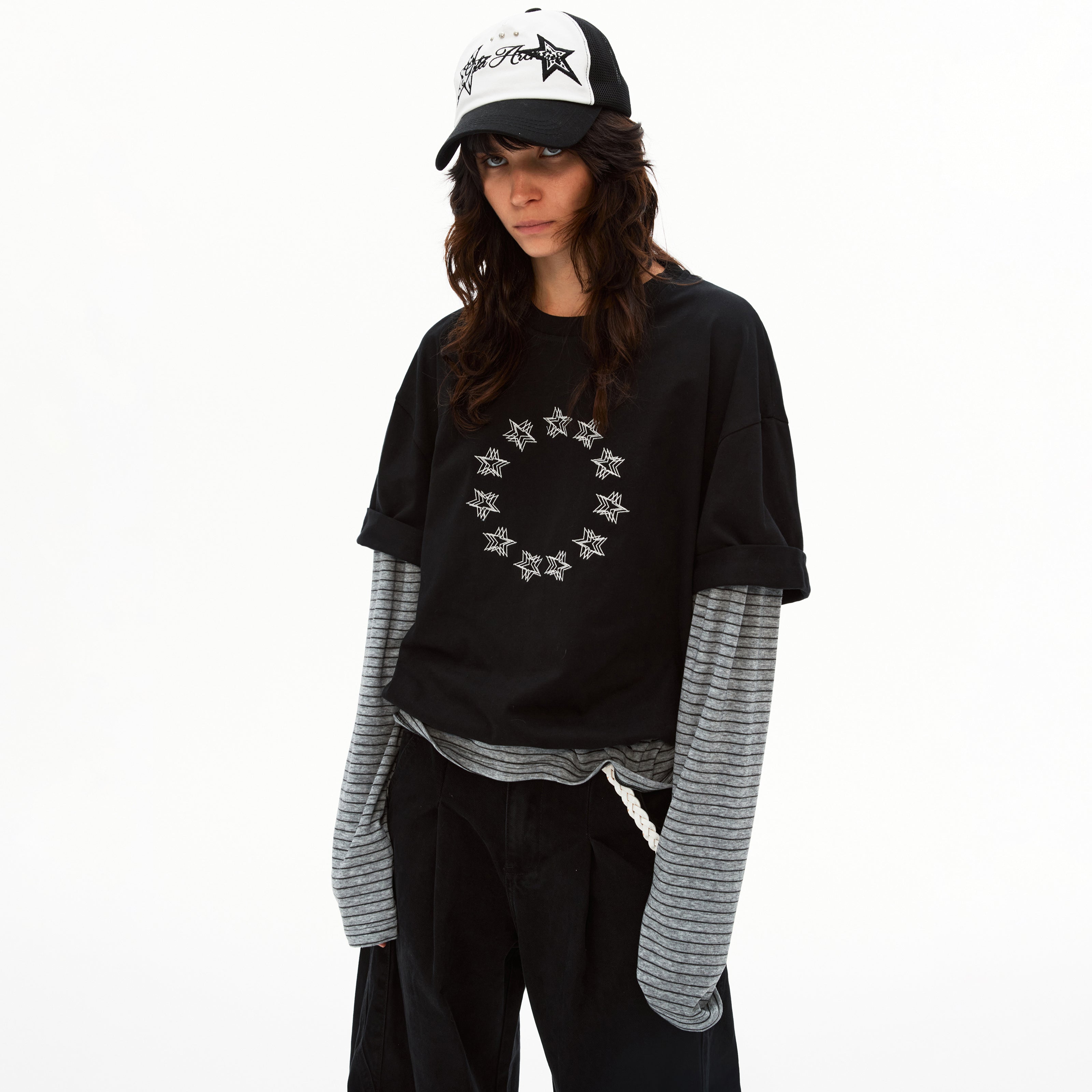 MADWITCH PATCHWORK FAUX LAYER TEE #T633