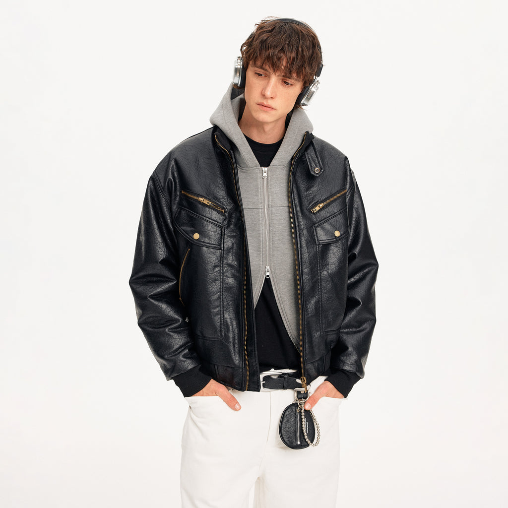 MADWITCH DISTRESSED PU LEATHER JACKET #256105-1