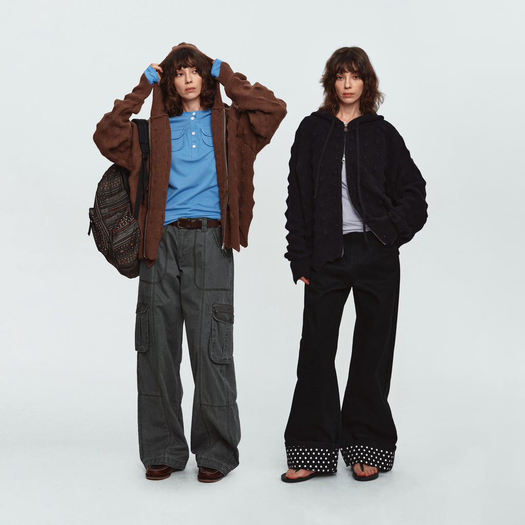 MADWITCH ASYMMETRIC CABLE-KNIT HOODED CARDIGAN #L2026708
