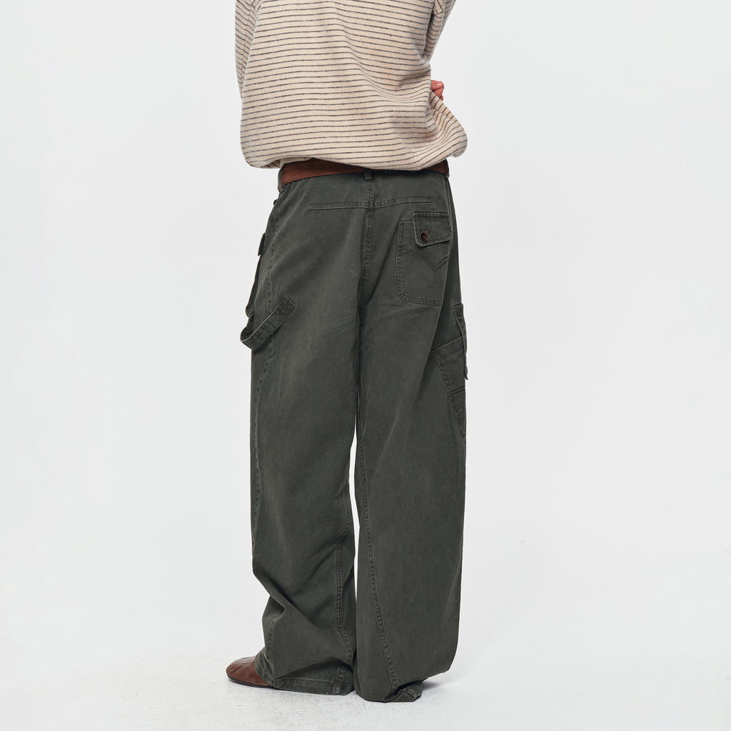 MADWITCH WASHED ASYMMETRIC CARGO TROUSERS #A641
