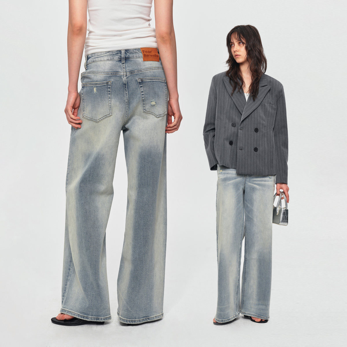 MADWITCH VINTAGE WASHED DISTRESSED WIDE-LEG JEANS #BKJ7601