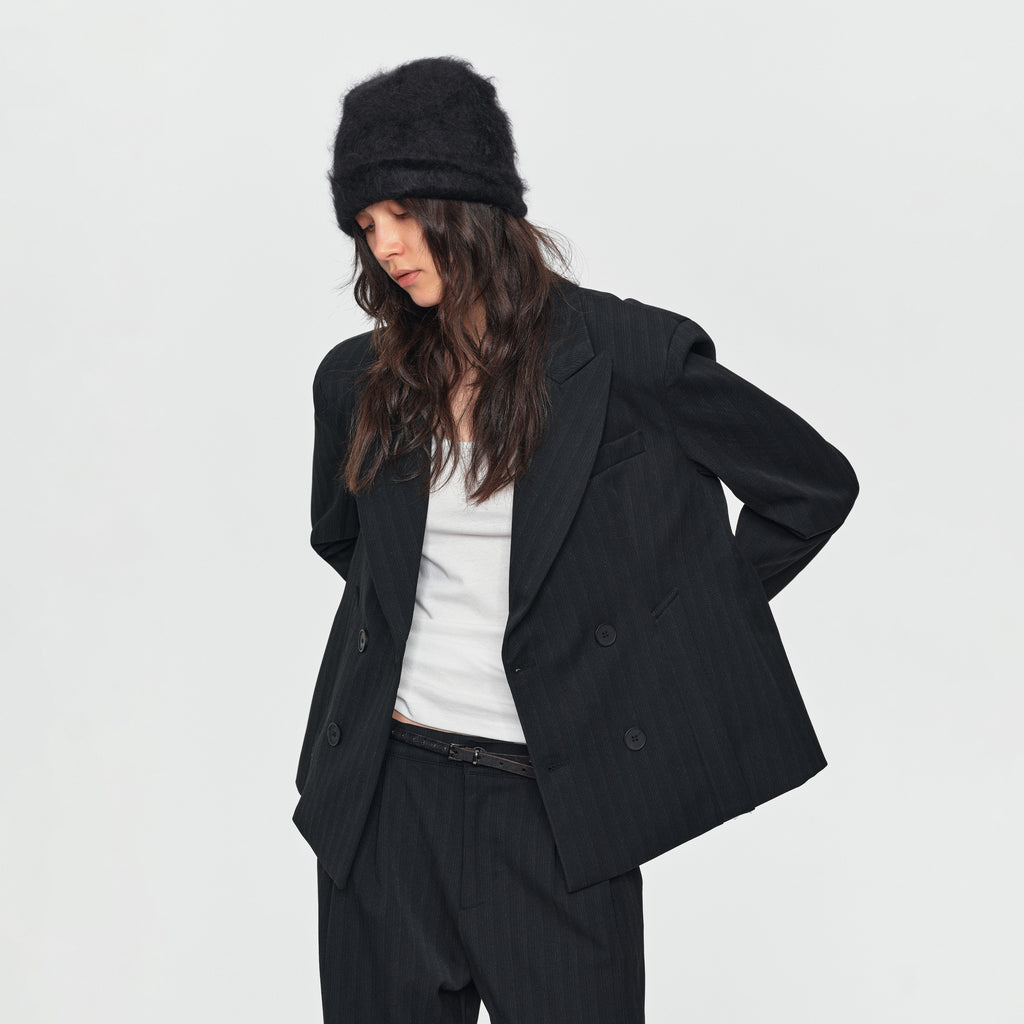 MADWITCH SHADOW-PINSTRIPE DOUBLE-BREASTED BLAZER #AW26122