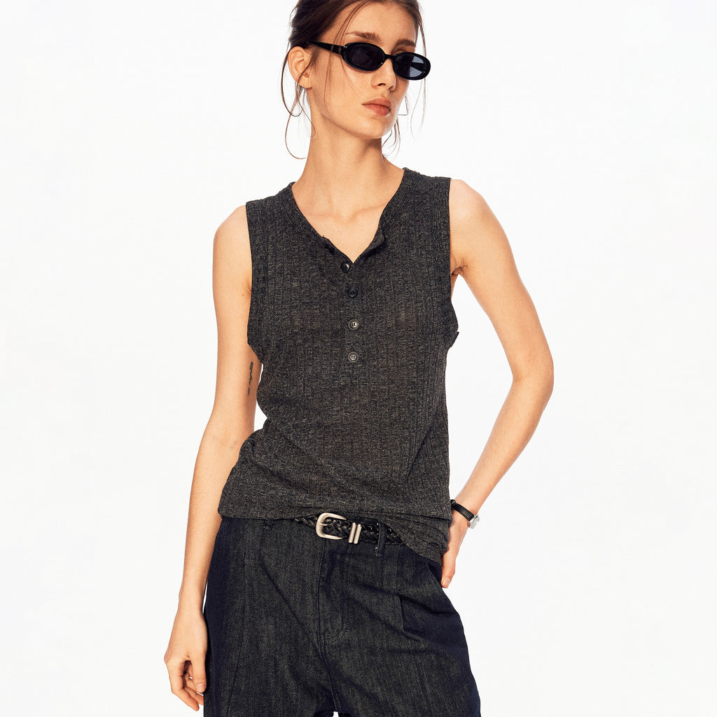 MADWITCH HENLEY RIBBED SLEEVELESS TOP #AW26006