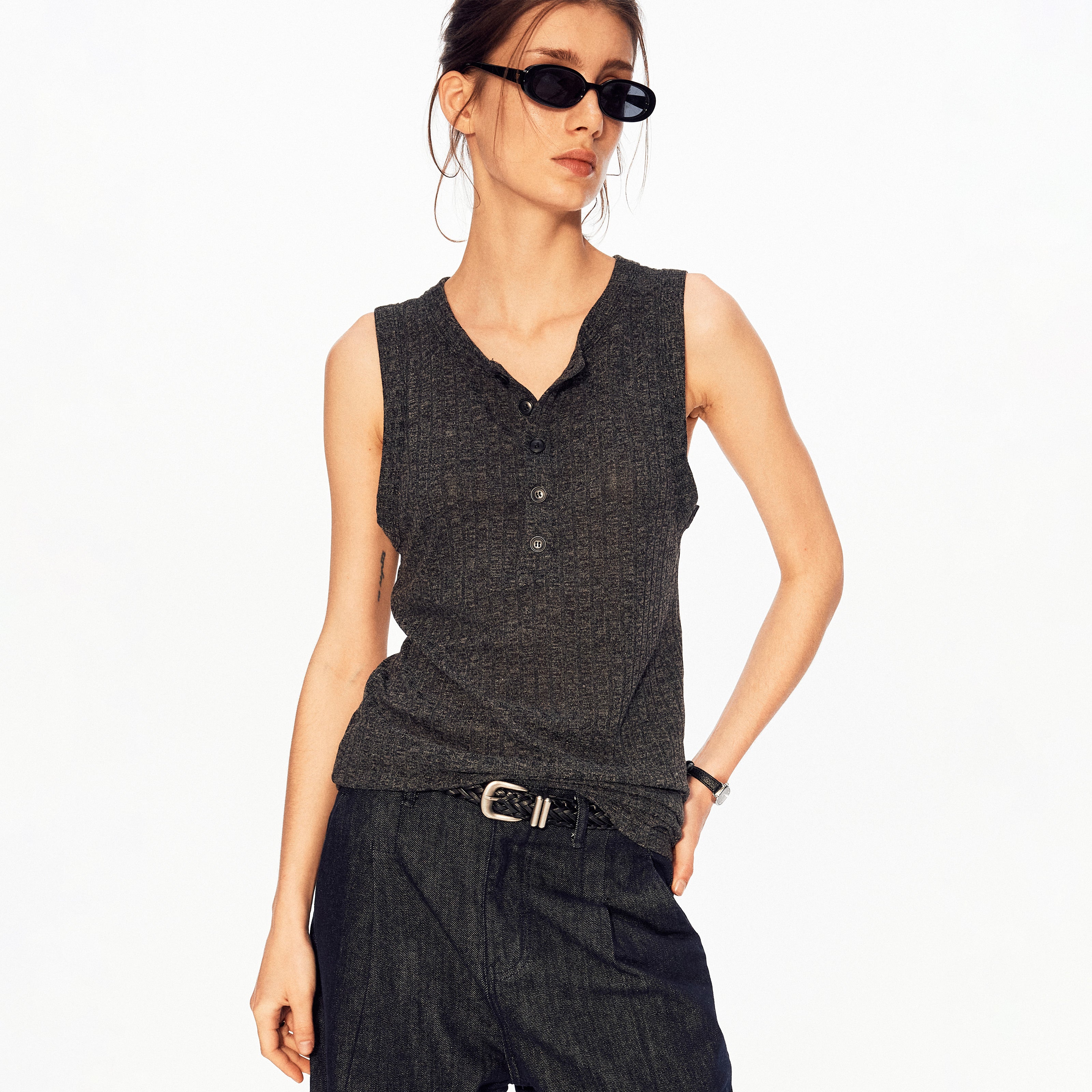 MADWITCH HENLEY RIBBED SLEEVELESS TOP #AW26006