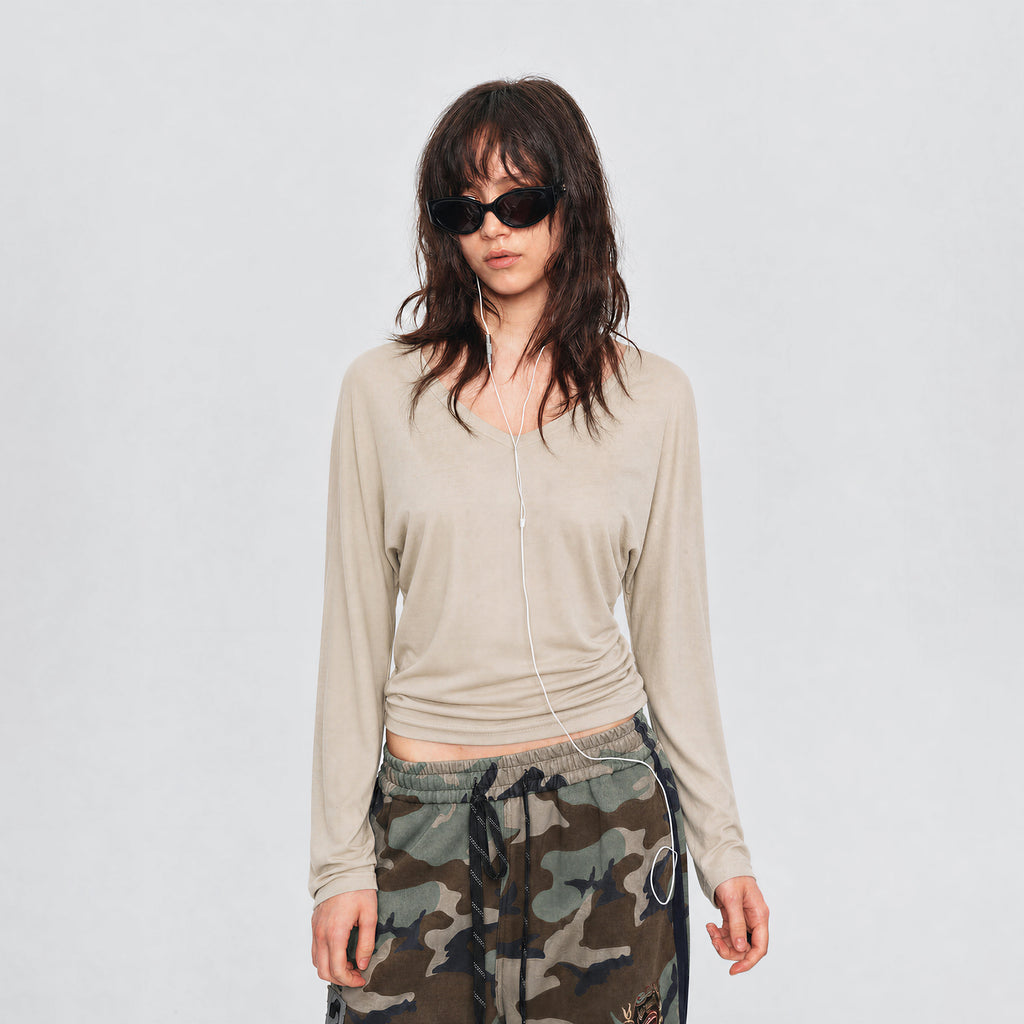 MADWITCH LYOCELL SEAMED V-NECK TEE #G26507