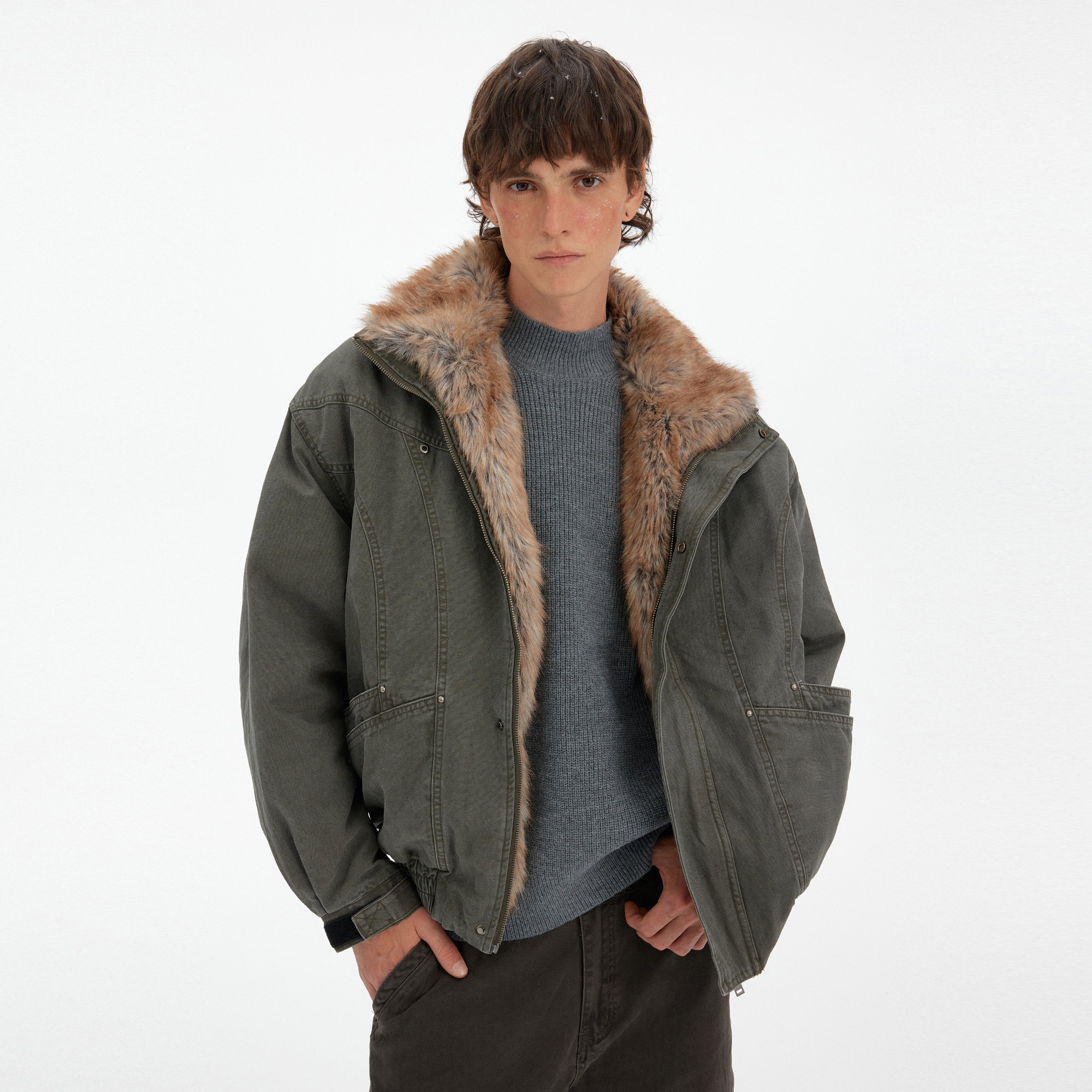 MADWITCH DETACHABLE FUR COLLAR WORK PARKA #990998
