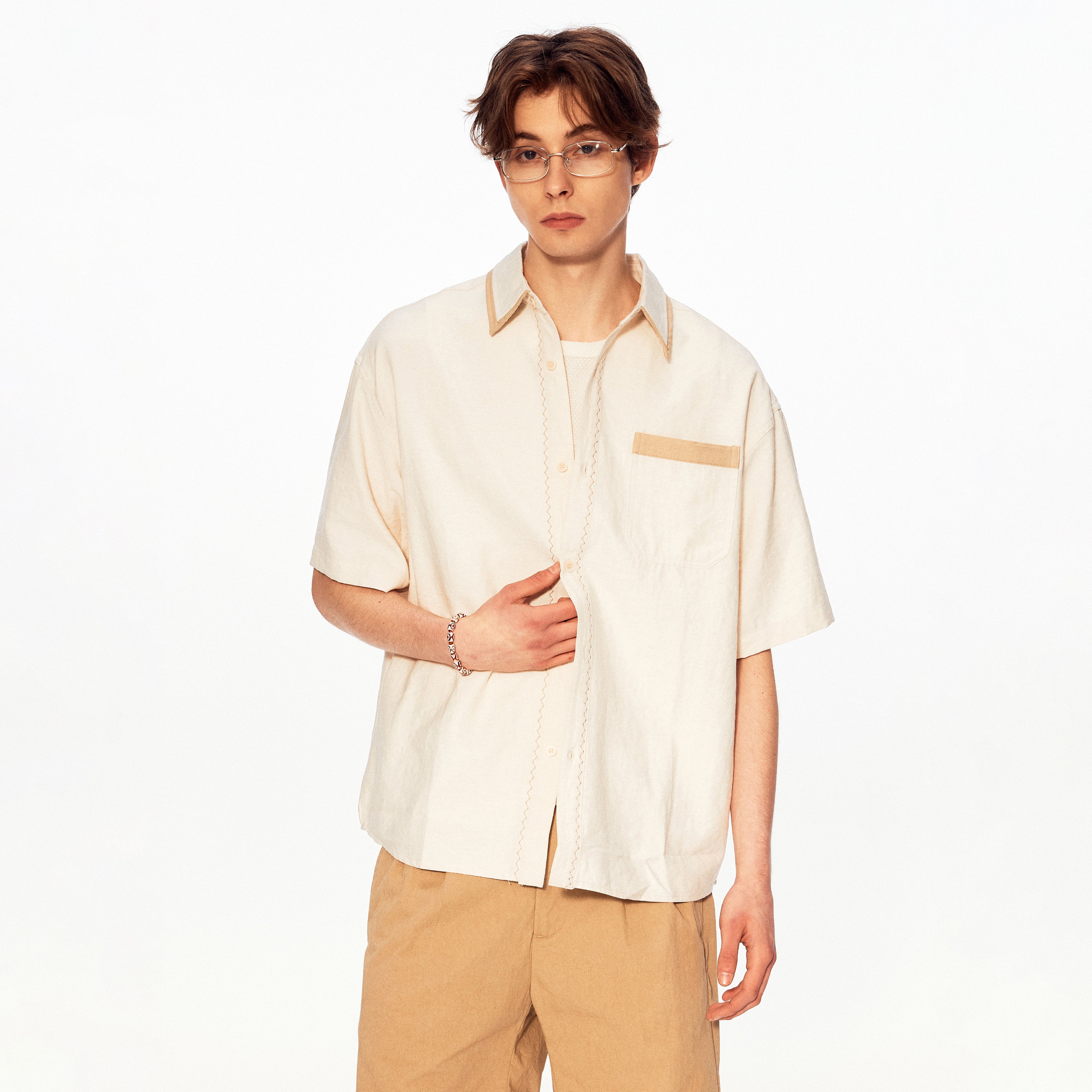 MADWITCH COLORBLOCK LINEN POCKET SHIRT #880822
