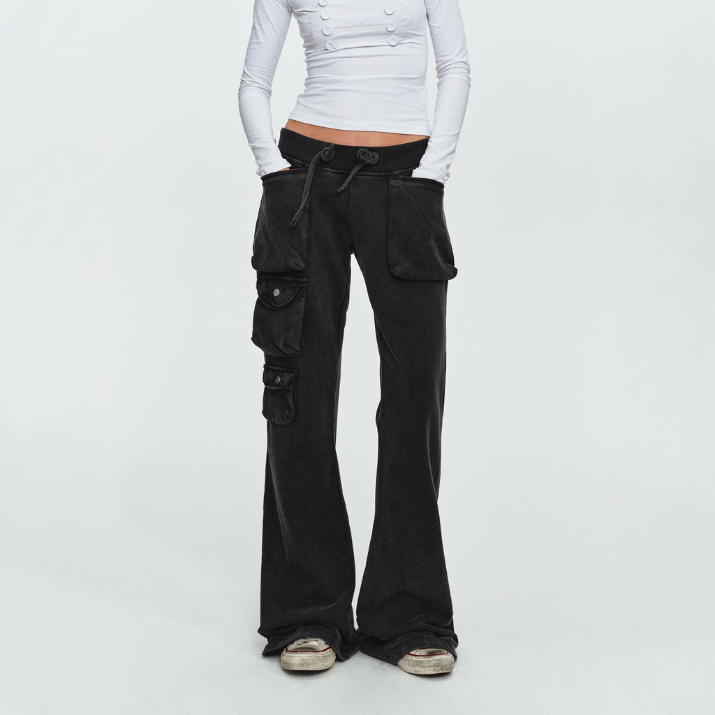 MADWITCH WING-EMBROIDERED WASHED FLARED CARGO SWEATPANTS #L2026705