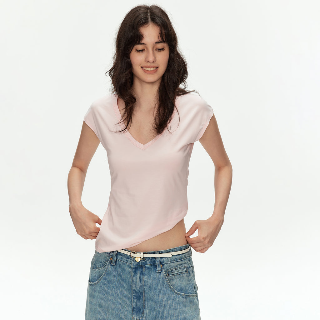 MADWITCH MODAL V-NIP CROP TEE #L0209