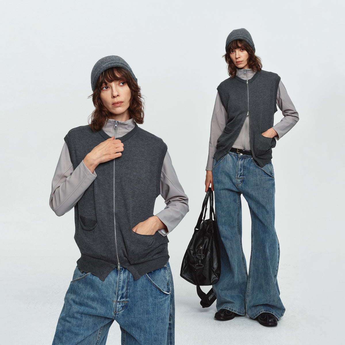 MADWITCH DUAL-ZIP CREWNECK KNIT VEST #MYCB031