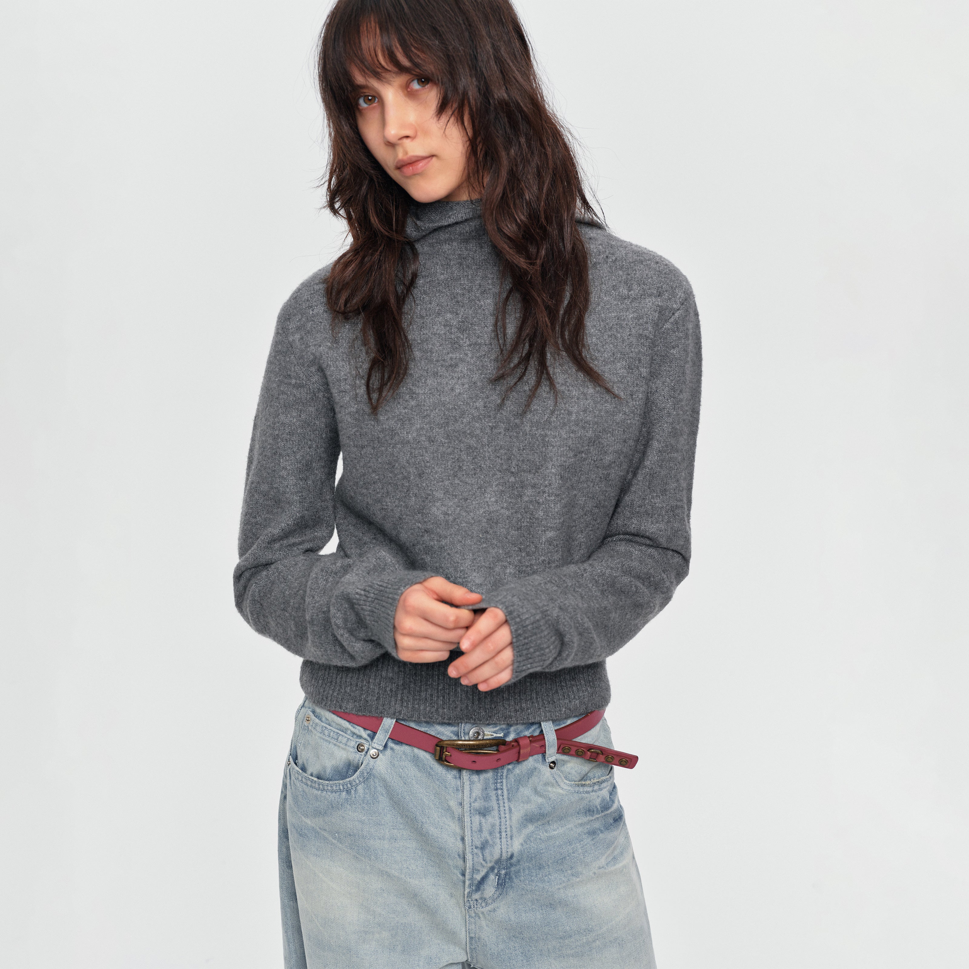 MADWITCH CROPPED SLOUCHY-HOOD KNIT SWEATER #MYC025