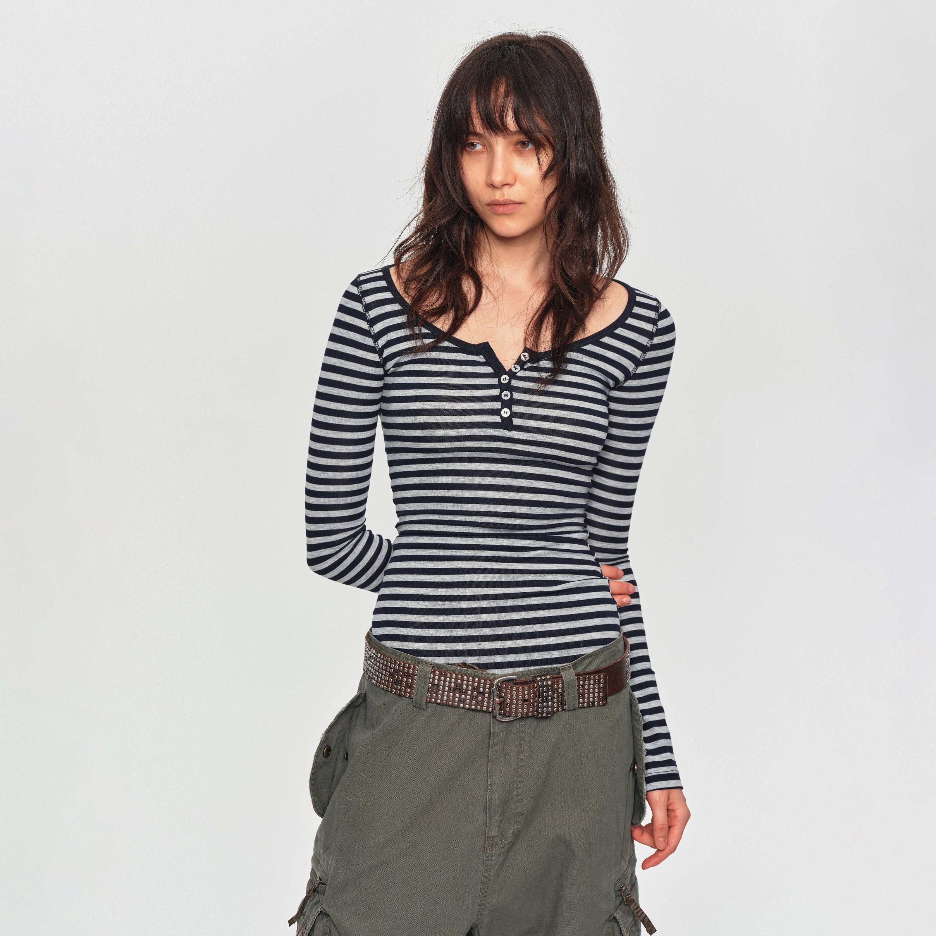 MADWITCH STRIPED LYOCELL HENLEY TEE #L2026530