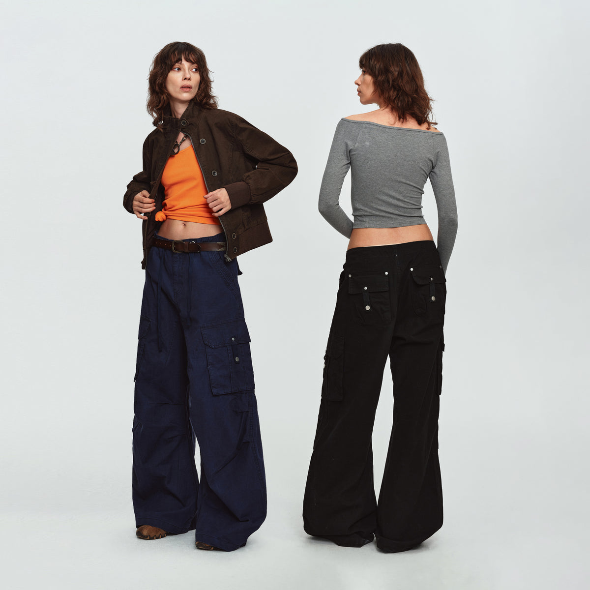 MADWITCH PLEATED MULTI-POCKET CURVED-LEG CARGO PANTS #6856