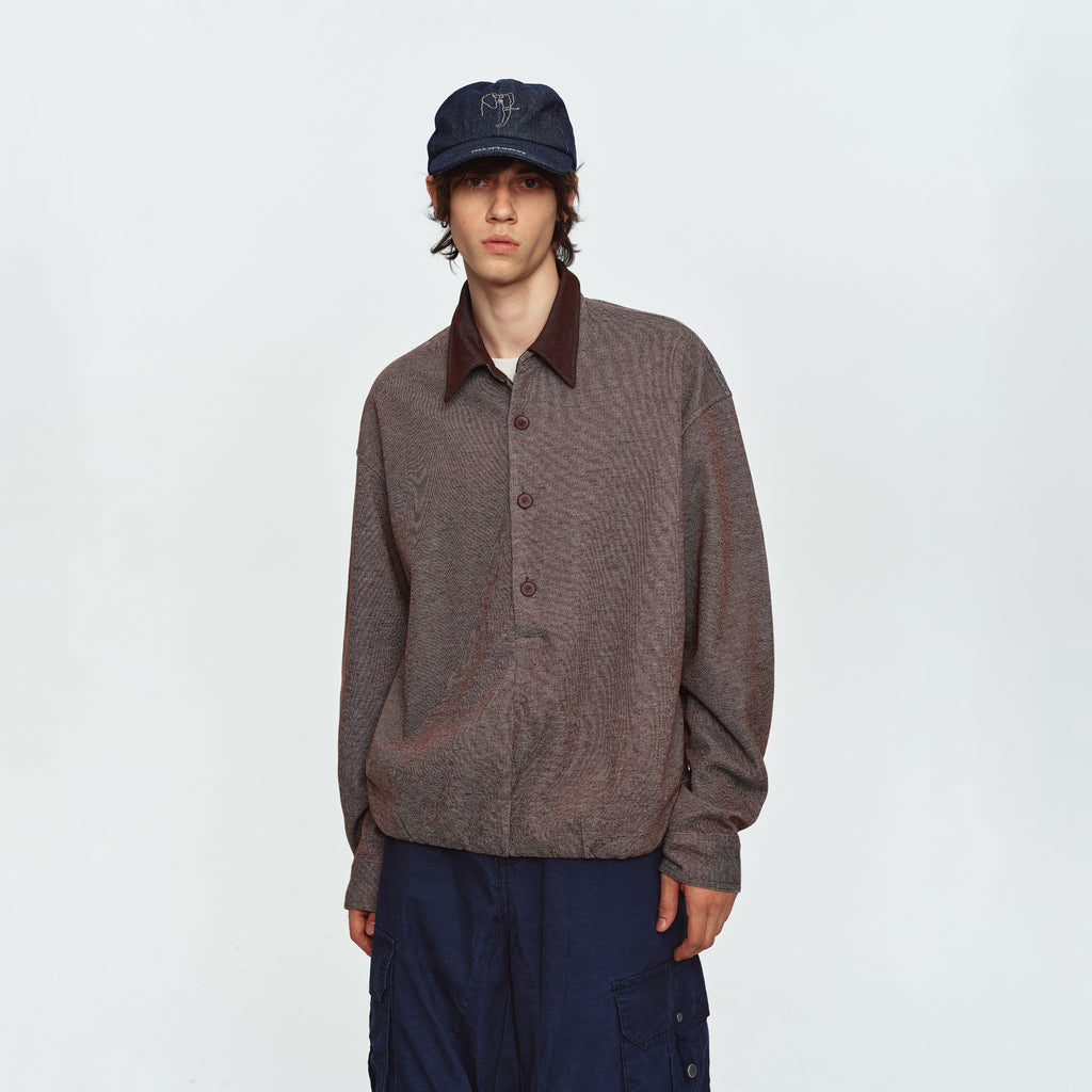 MADWITCH CONTRAST-COLLAR BUTTON-PLACKET CINCHED SWEATSHIRT #991399