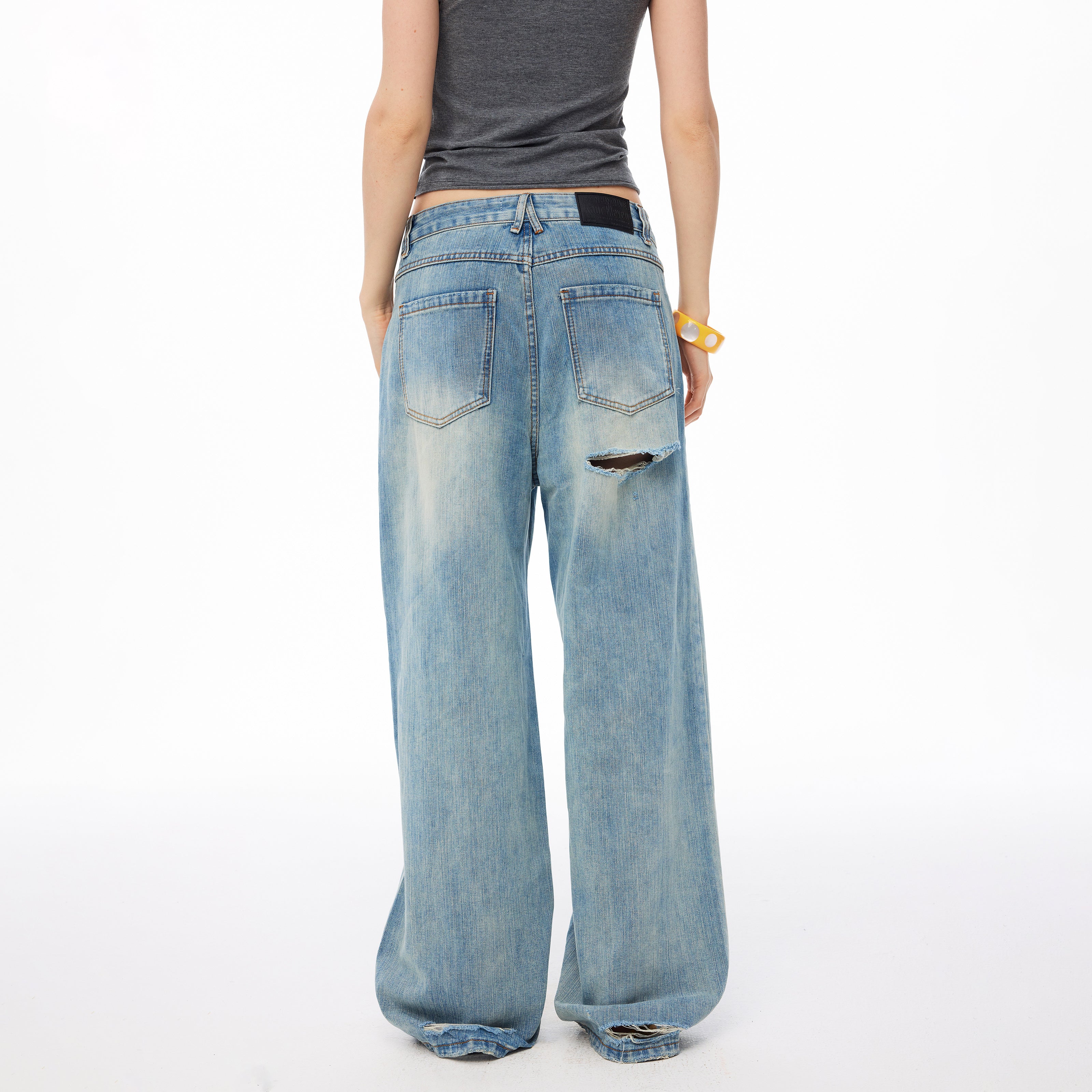 MADWITCH DISTRESSED TEXTURED WIDE-LEG JEANS #GPC5616