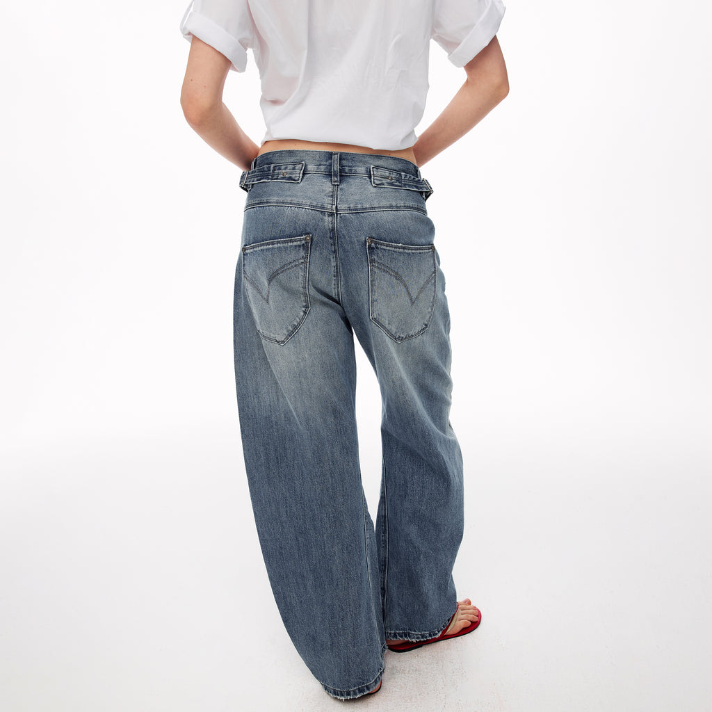 MADWITCH WASHED BUCKLE-BACK CURVED JEANS #CK9830
