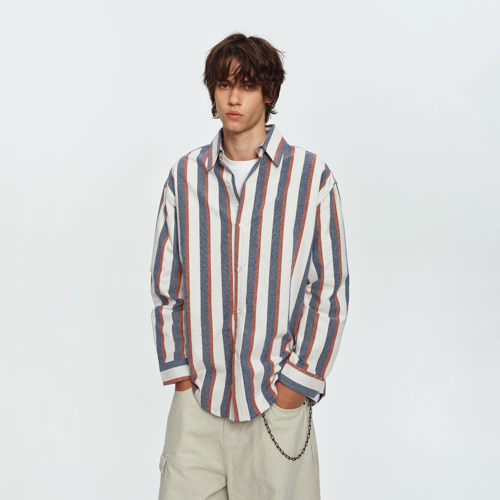 MADWITCH RED-AND-BLUE STRIPED OVERSIZED SHIRT #B302