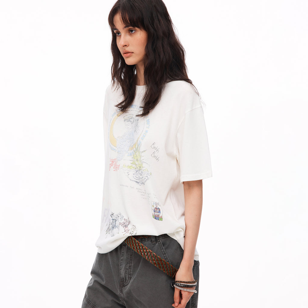MADWITCH HAND-DRAWN ANGEL GRAFFITI WASHED TEE #TH151