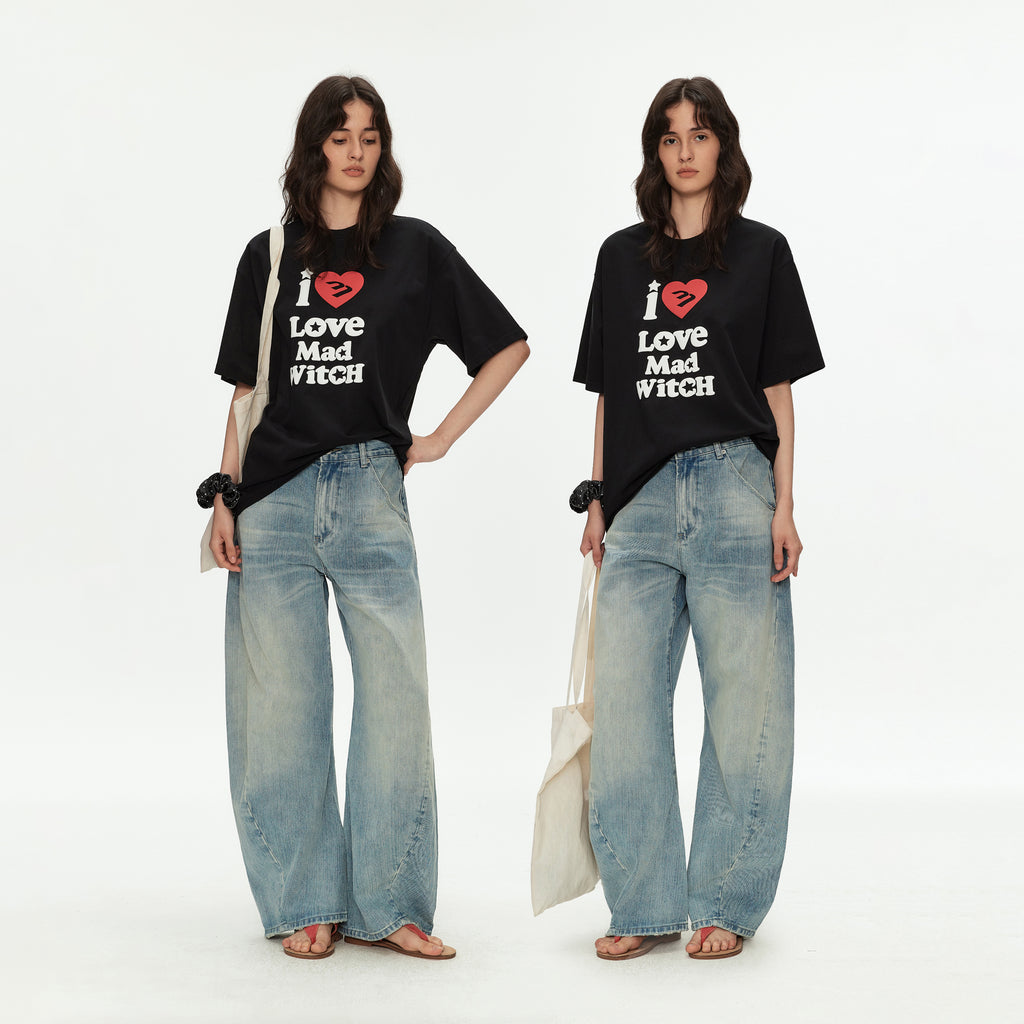 MADWITCH VINTAGE WASHED CURVED JEANS #CK9825