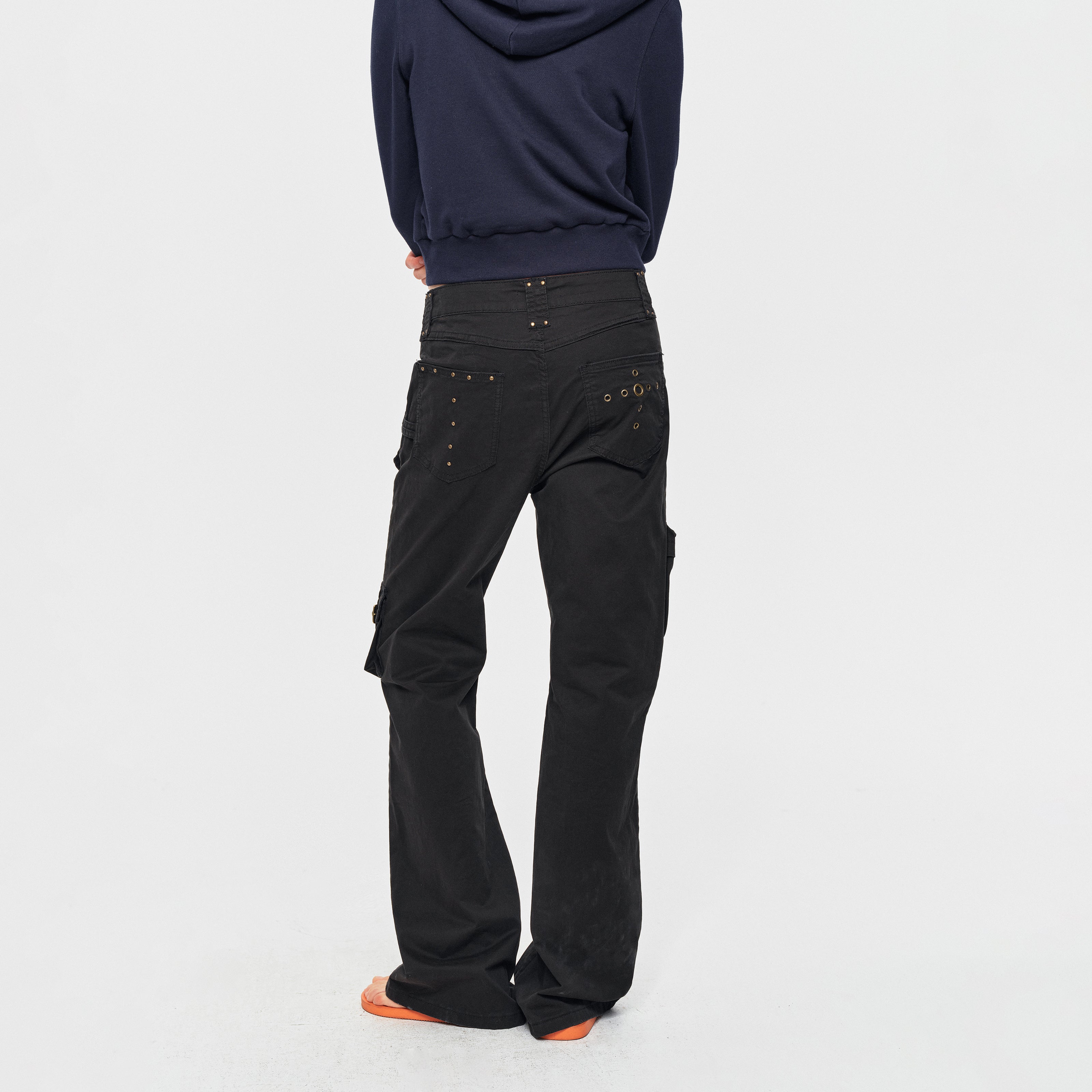 MADWITCH STUDDED LOW-RISE FLARED CARGO PANTS #CN3657