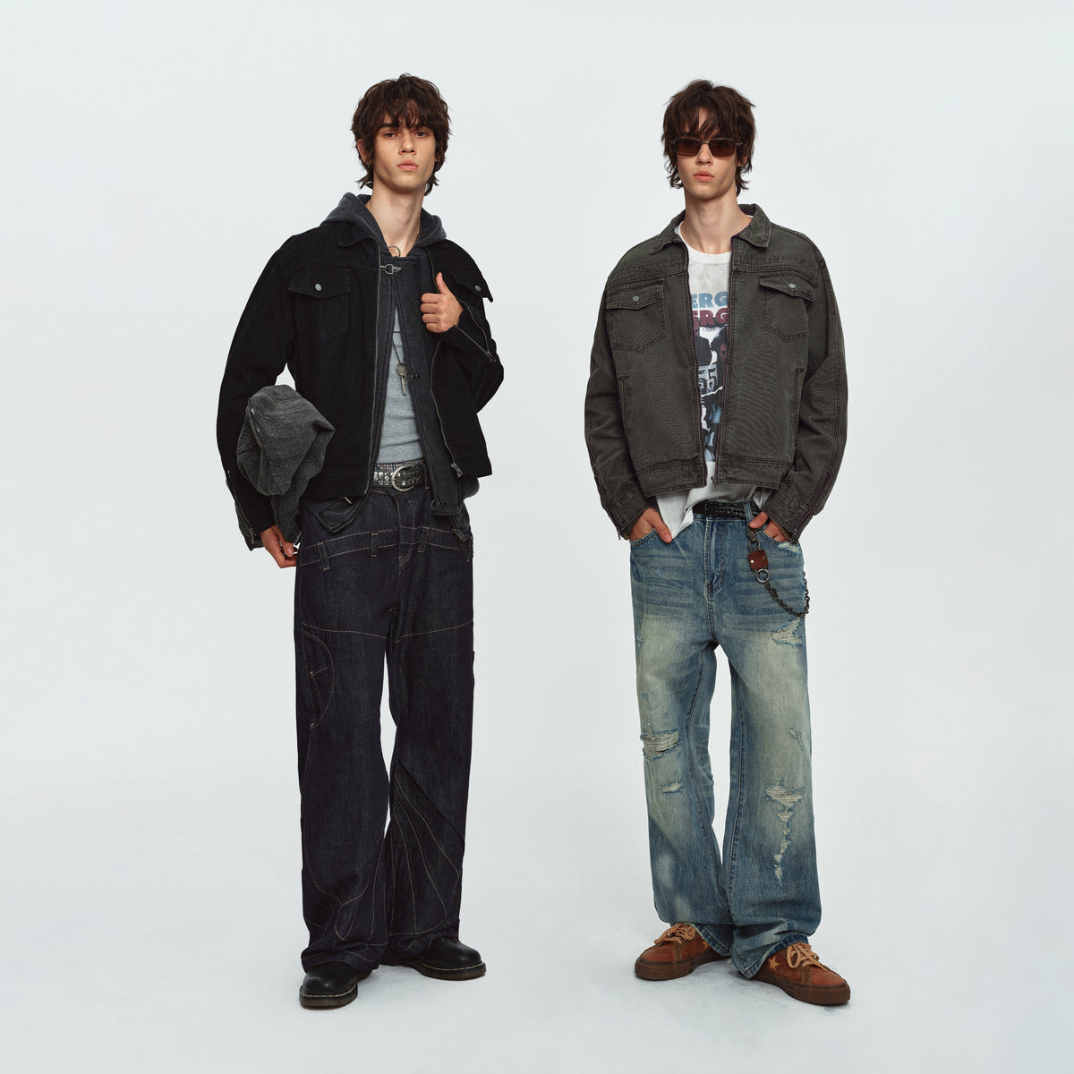 MADWITCH WASHED DISTRESSED COLLARED CROPPED DENIM JACKET #DY3016