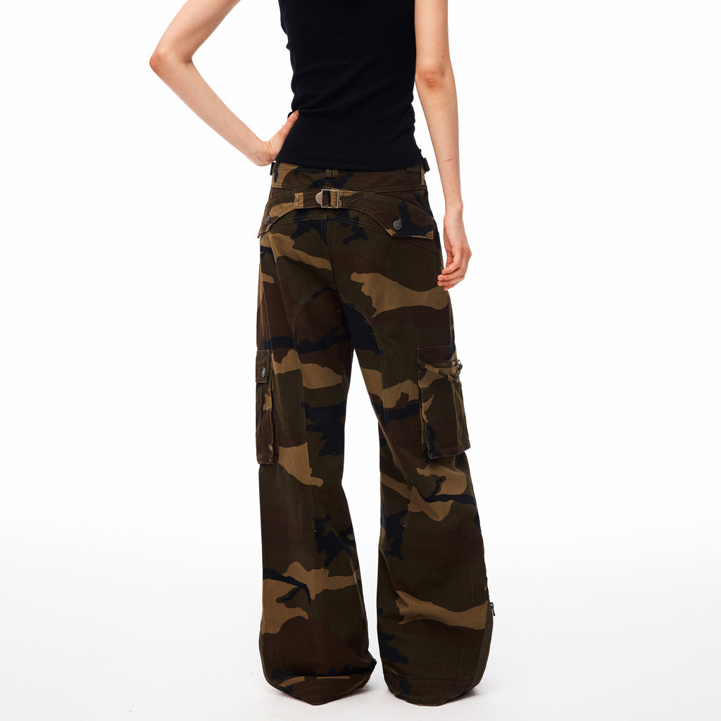 MADWITCH CAMO MULTI-POCKET BUCKLE-BACK CARGO TROUSERS #CK61026