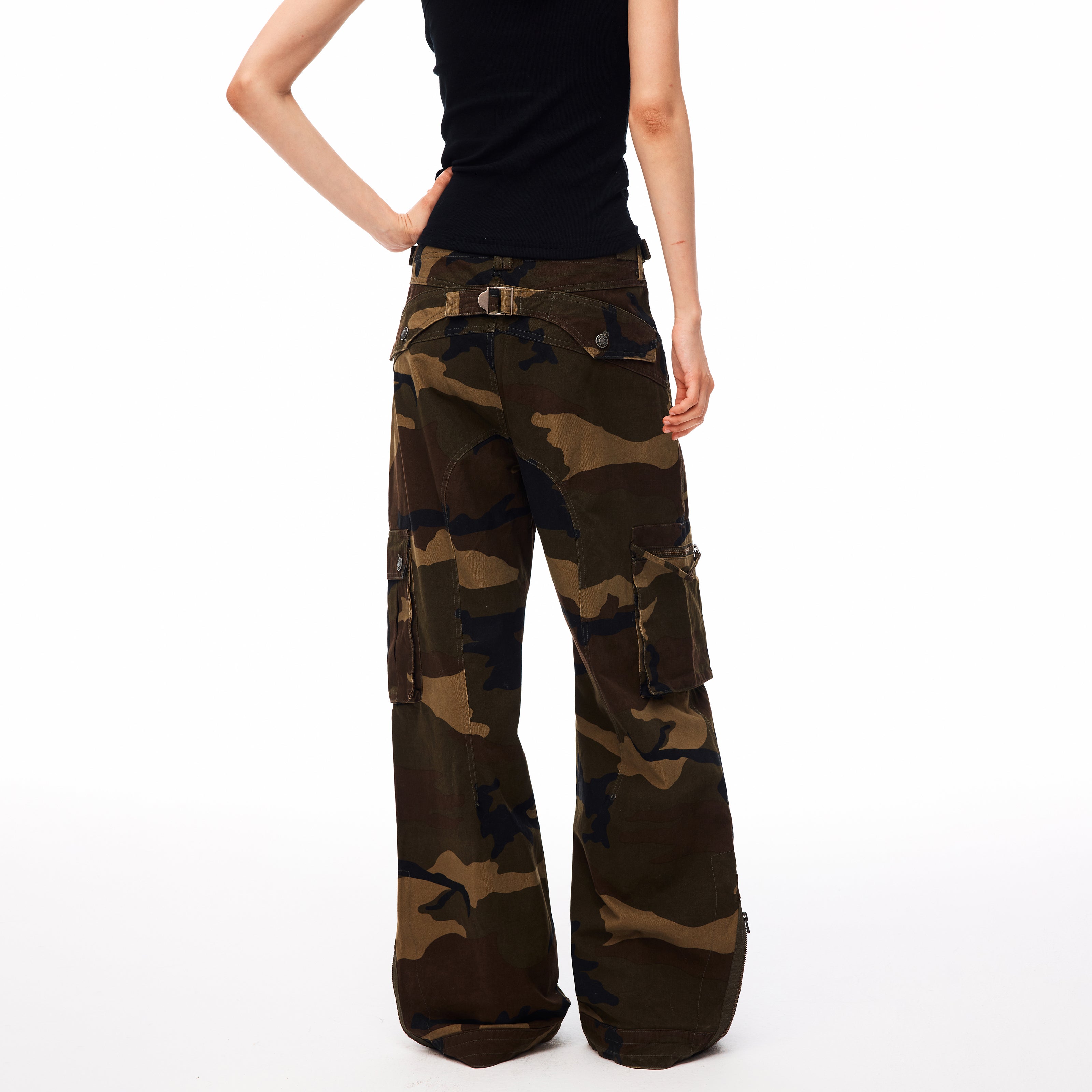 MADWITCH CAMO MULTI-POCKET BUCKLE-BACK CARGO TROUSERS #CK61026
