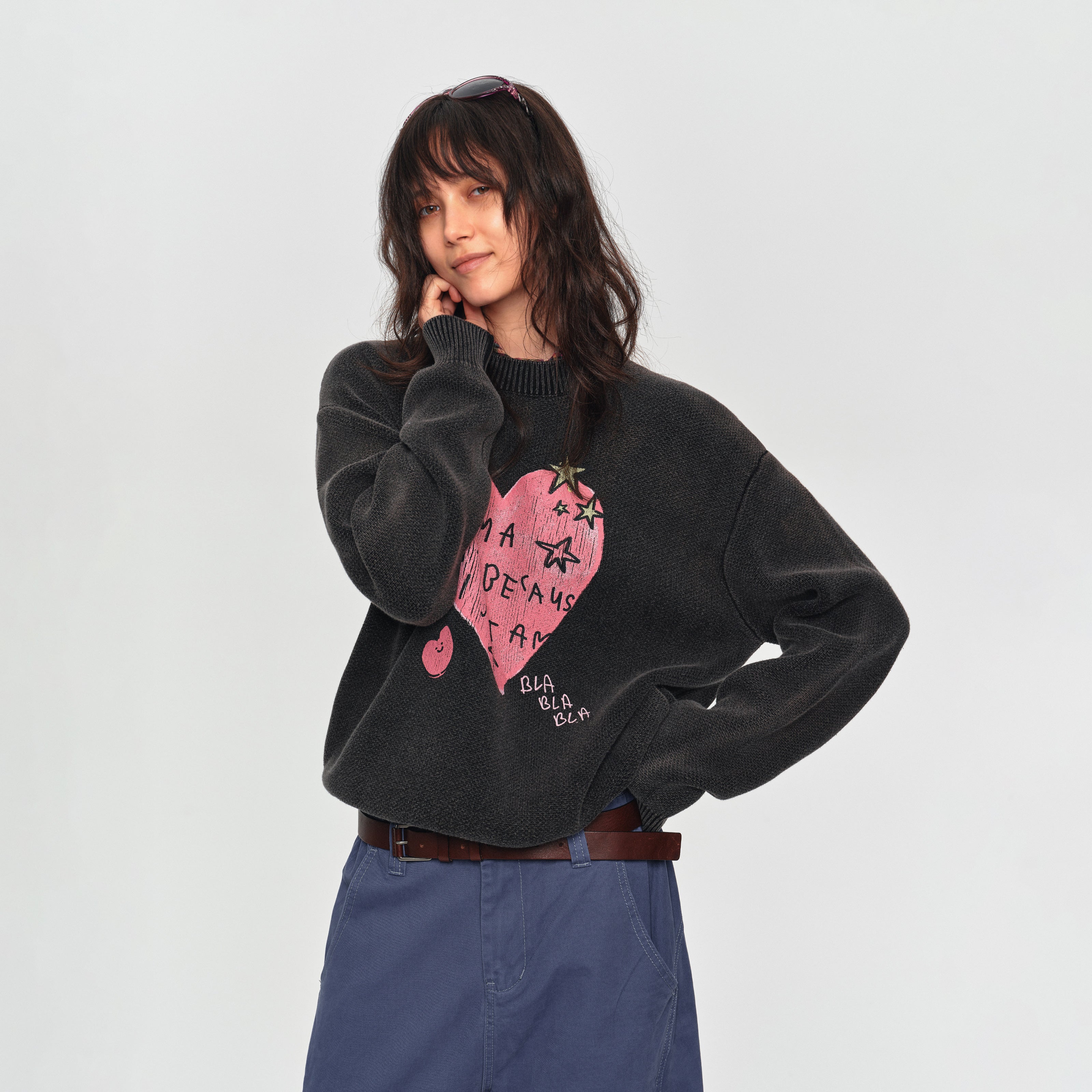 MADWITCH GRAFFITI HEART OVERSIZED SWEATER #MY2609