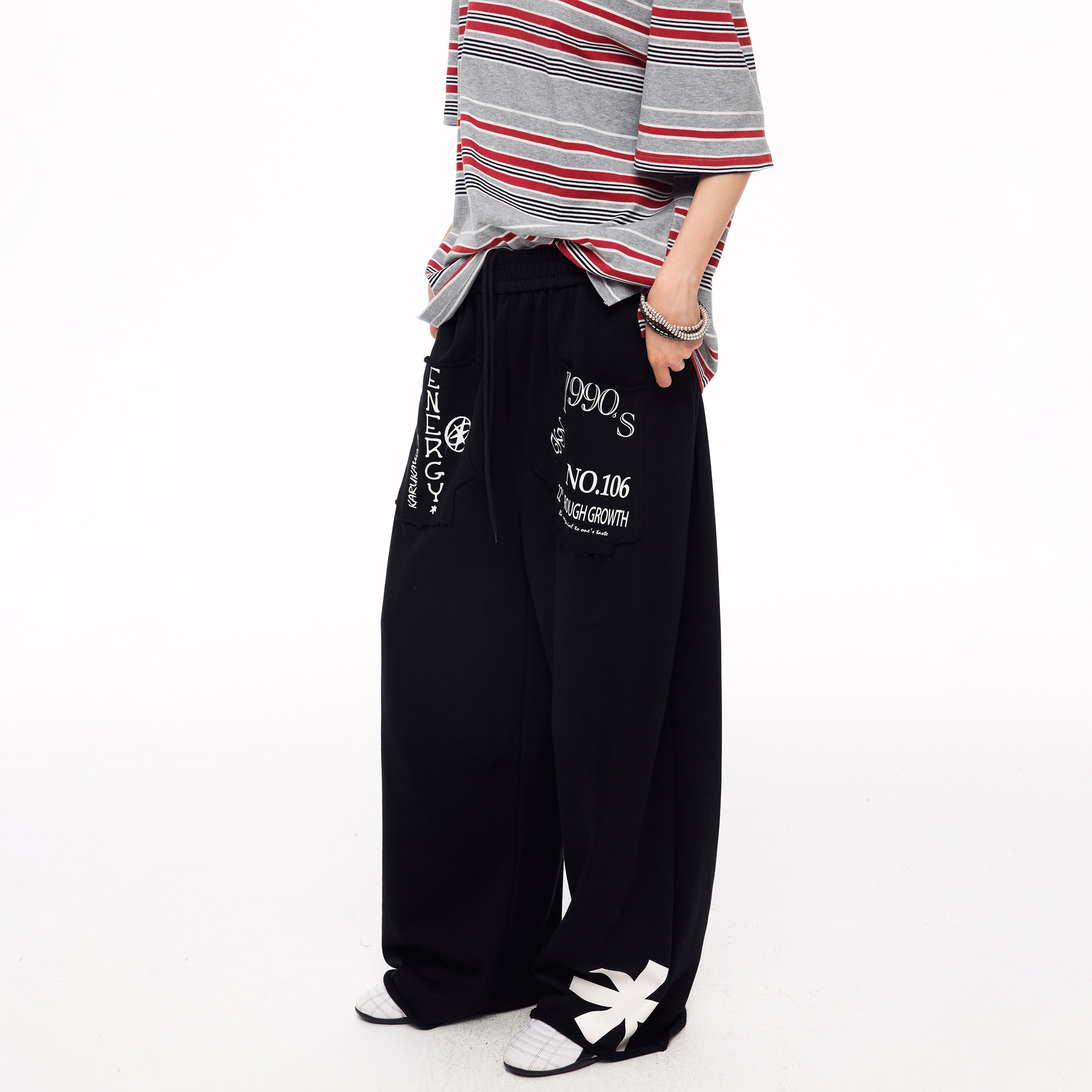 MADWITCH VINTAGE GRAPHIC DISTRESSED WIDE-LEG SWEATPANTS #CK61086