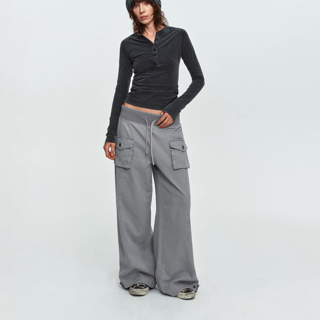 MADWITCH OVERSIZED-POCKET DRAWSTRING WIDE-LEG CARGO PANTS #DR6316