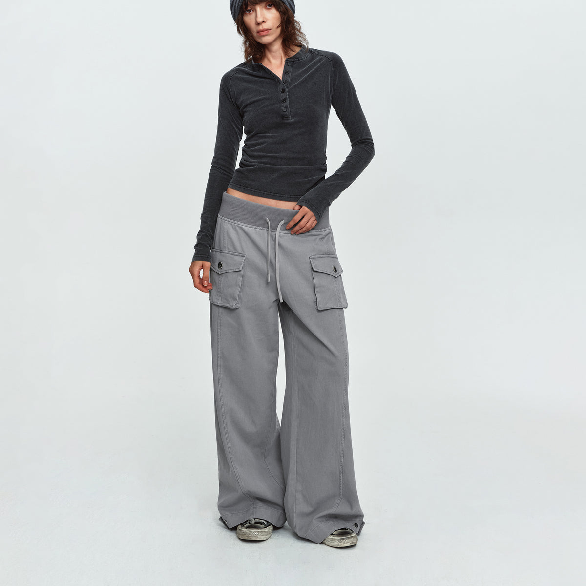 MADWITCH OVERSIZED-POCKET DRAWSTRING WIDE-LEG CARGO PANTS #DR6316