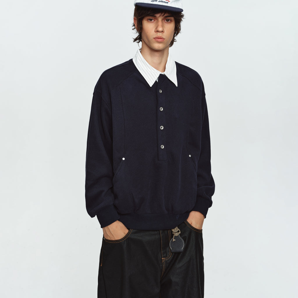 MADWITCH LAYERED HENLEY PREPPY RELAXED SWEATSHIRT #991508