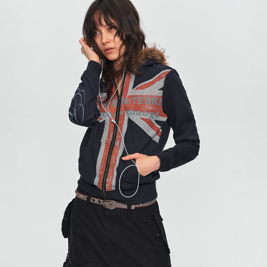 MADWITCH UNION JACK FUR-COLLAR HOODIE #2026553