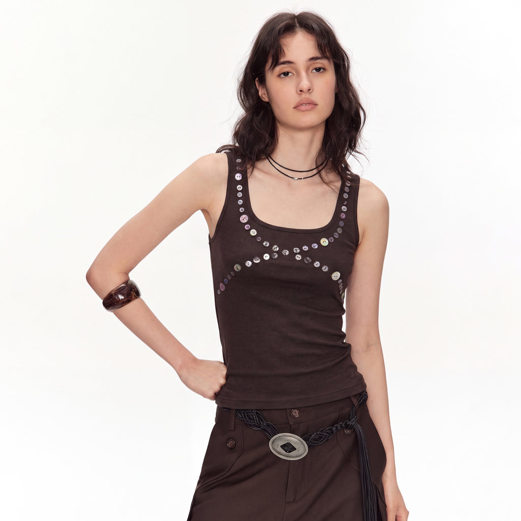 MADWITCH BUTTON-TRIM SQUARE-NECK TANK TOP #G26381
