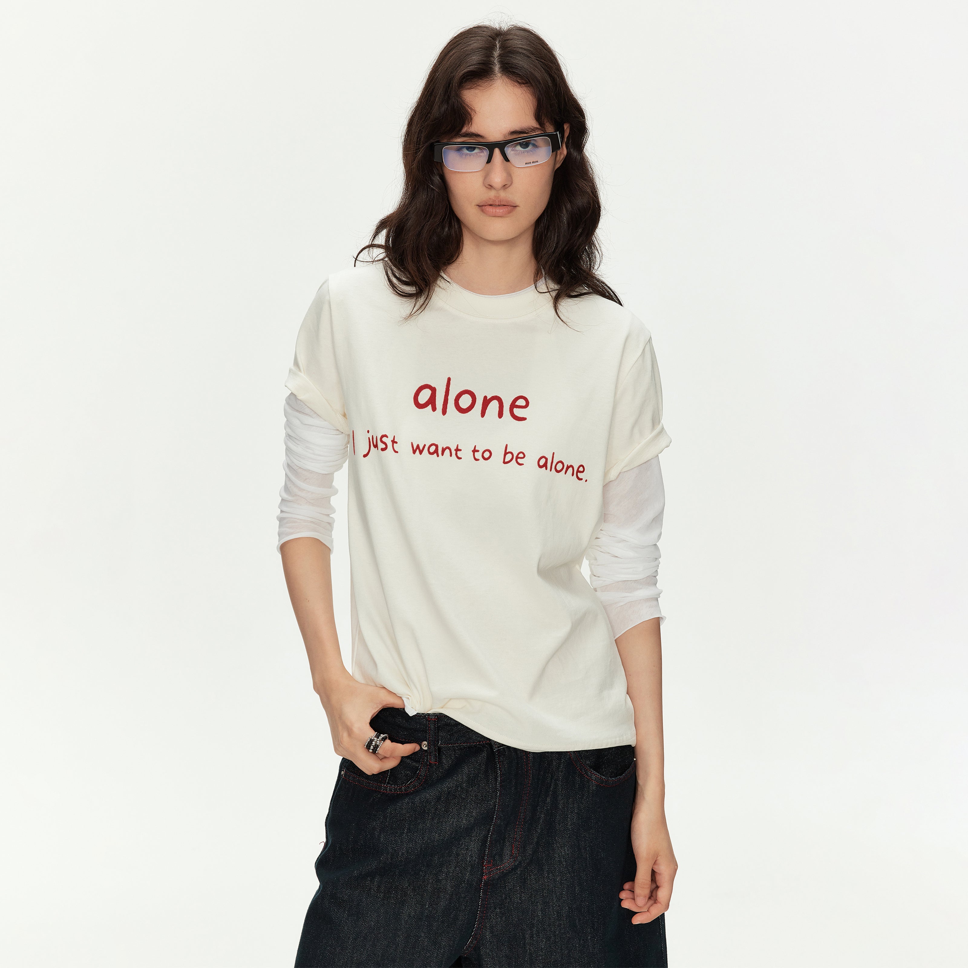 MADWITCH LETTER PRINT COUPLE TEE #MD4330
