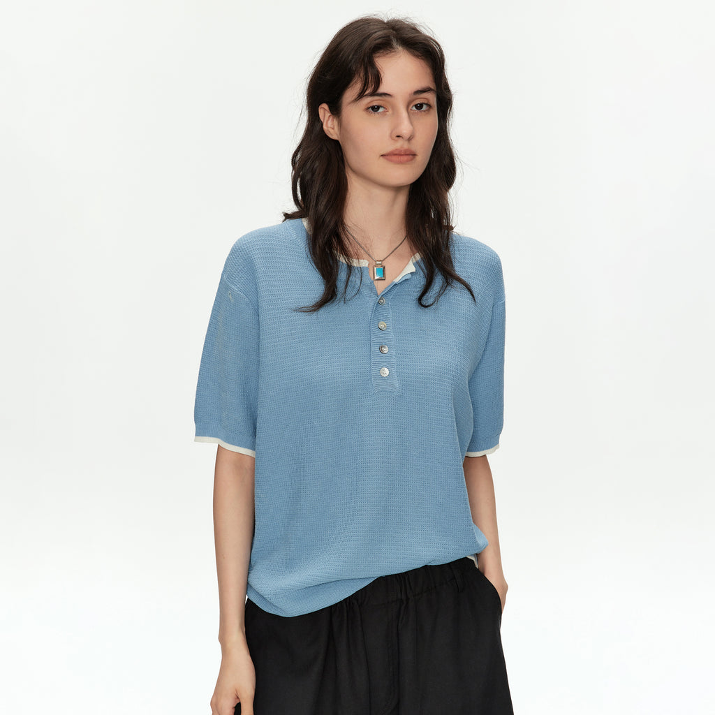 MADWITCH CONTRAST HENLEY KNIT T SHIRT #68695