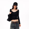 MADWITCH MINIMALIST U-NECK TENCEL LONG-SLEEVE T-SHIRT #G2110