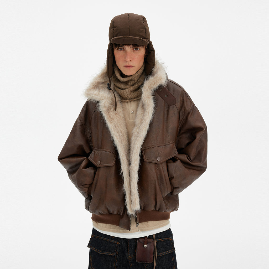 MADWITCH VINTAGE FUR COLLAR PU LEATHER JACKET #990962