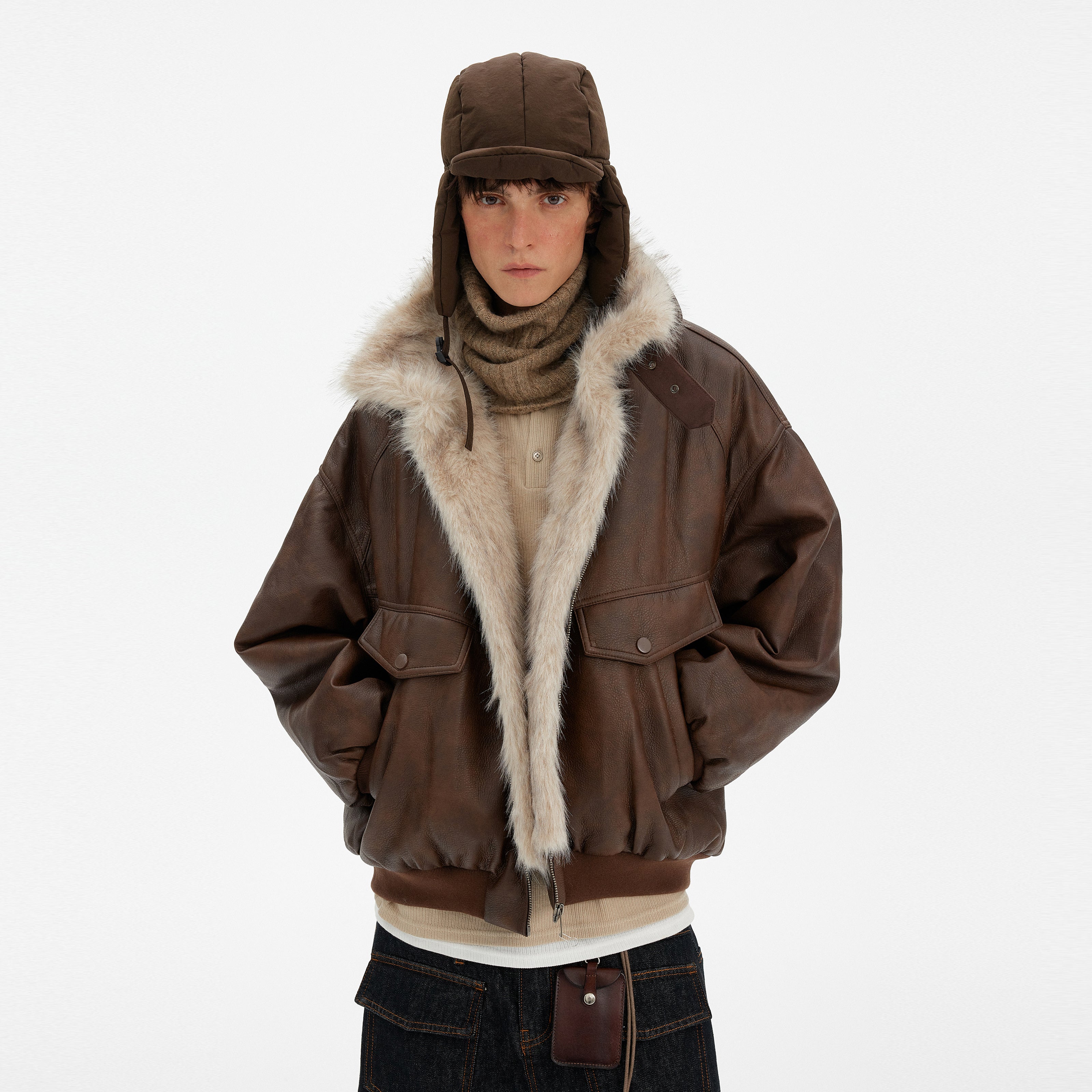 MADWITCH VINTAGE FUR COLLAR PU LEATHER JACKET #990962